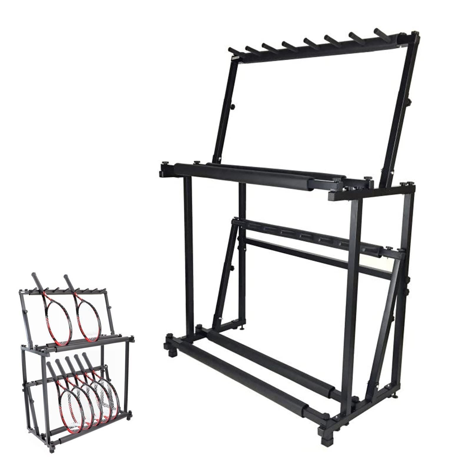 ボール整理かごスタンドラックテニスラケット、ヴァイオリン、S＆Lウクレレ、バドミントンラケットホールダー、ギターを収納できるマルチスタンドブラック Amazon.co.jp: ボール 整理 かご スタンド ラック テニスラケット