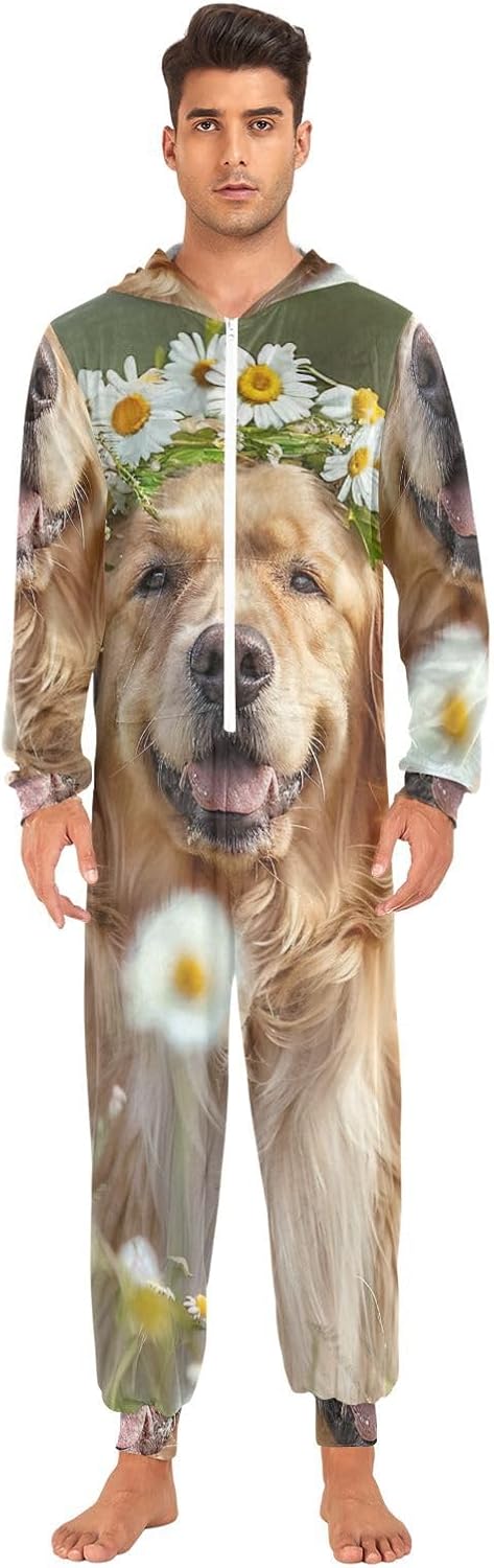 GAIREG Golden Floral Dog Adult Onesie Men, Mens Womens Loungewear