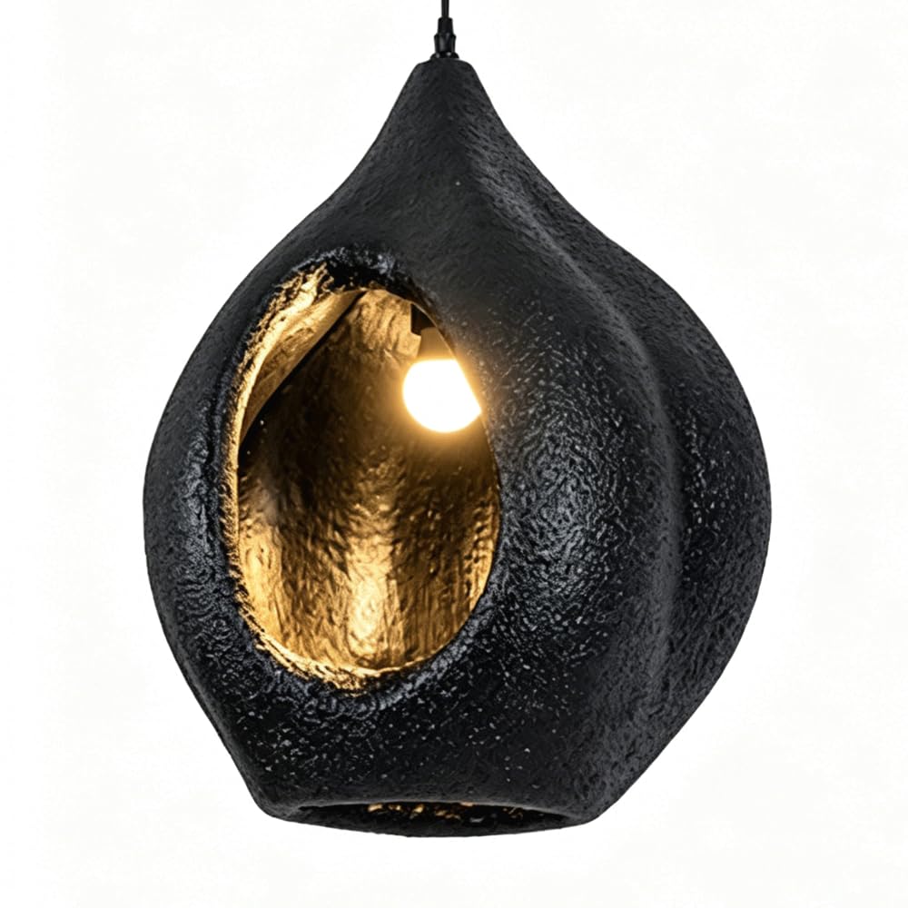 ESIYUVO Japanese Rock Shape Chandelier Hand-Sculpted Single Head Pendant Light with High-Density Polystyrene Lampshade E27 LED Indoor Decor Light Lighting Fixture for Bedroom Living Room Kitchen