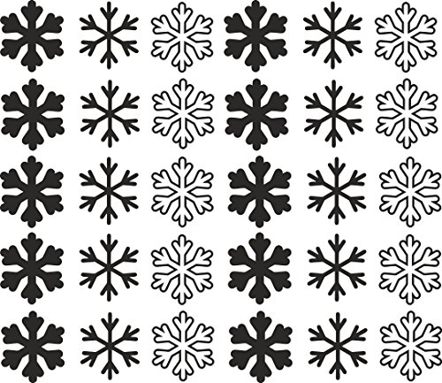 Decoración navideña: 30 pegatinas con diseño de copos de nieve para cristales, ventanas, muebles, paredes y para cualquier superficie plana. Medidas de una pegatina: 6 x 5,5 cm negro