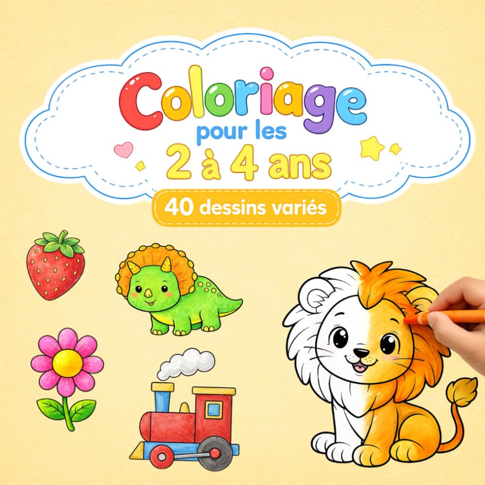 Livre de coloriage enfant 2 à 4 ans: 40 dessins faciles et variés