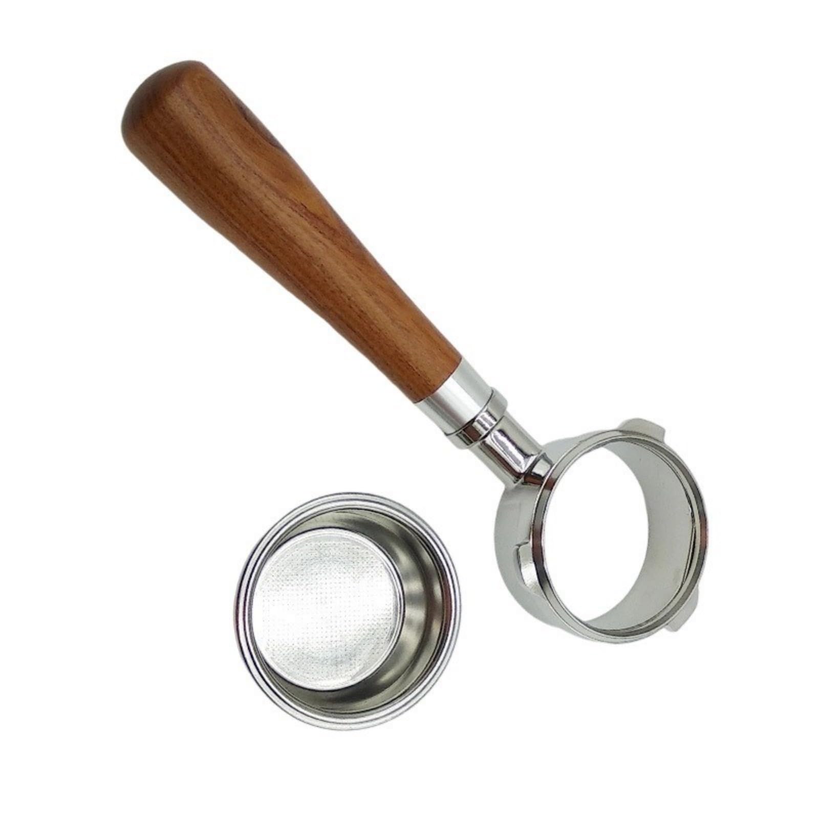 Jazuaiao 58mm Coffee Machine Portafilter with Ergonomic Wooden Handle and Removable Stainless Steel Filter Espresso Maker Part Stainless Steel Portafilter