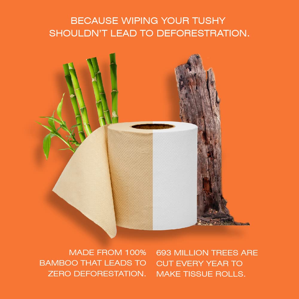 Beco Rollo de papel higiénico de bambú de 3 capas, 220 tiradores cada paquete de 16, 100% natural, sin blanquear y ecológicos