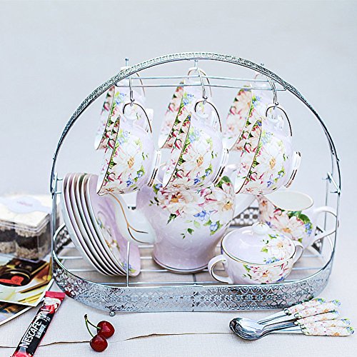 Conjunto de taza de café de estilo pastoral,Conjunto de taza de flor de cerámica-G