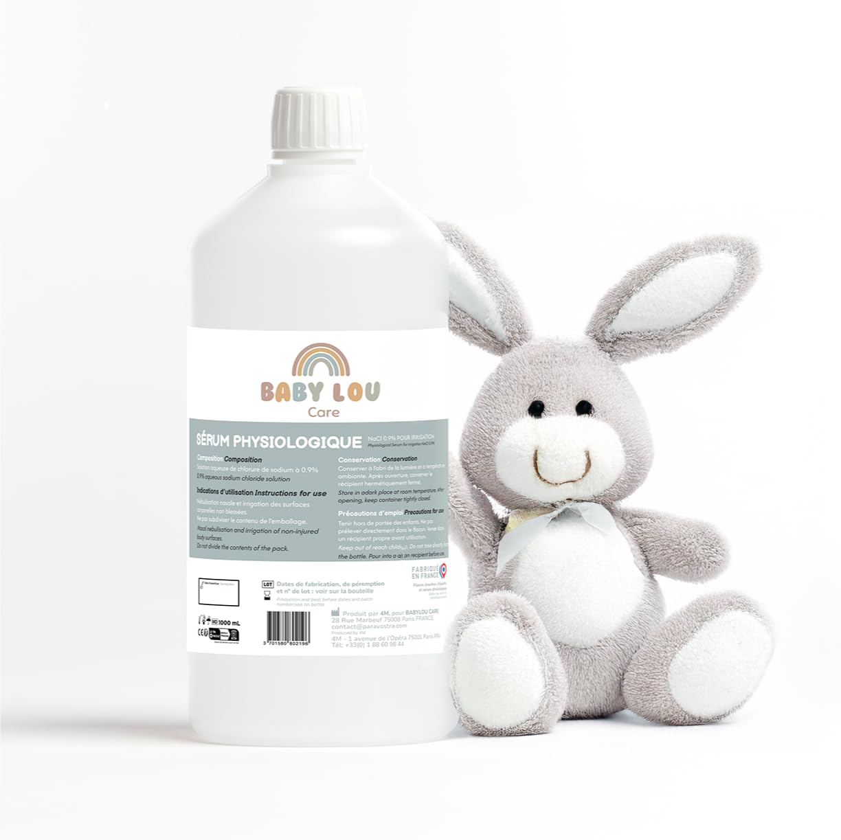 Siero Fisiologico flacone 2x1L | NaCl 0,9% | Fabbricato in Francia | Lavaggio delle fosse nasali | Igiene del naso | Per irrigazione esterna