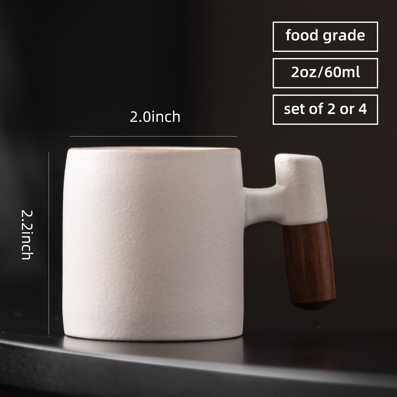 Tazas de café expreso de cerámica de 2 onzas con mango de madera, juego de 2/4 piezas para café, té, café con leche, aptas para lavavajillas, multicolor y estilos de madera, regalo y café