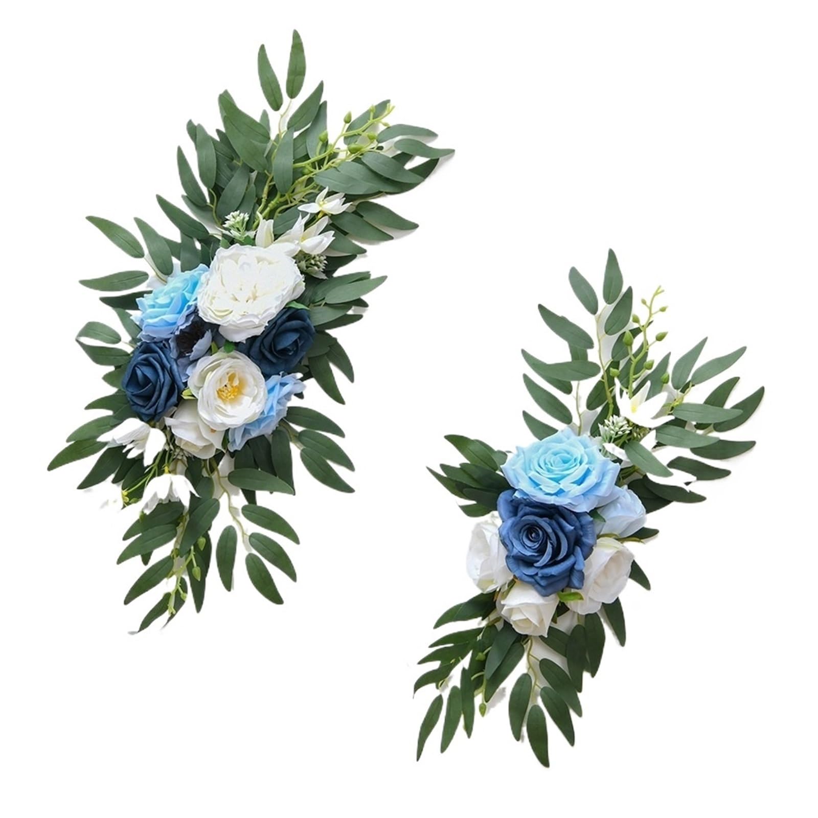 MOHUIED Artificial Floral Swags 2Pcs Boho Artificial Wedding Arch Flowers DIY Eucalyptus Garland Drapes Welcome Sign Floral for Ceremony Backdrop, Fireplace and Door Decor(Blue)
