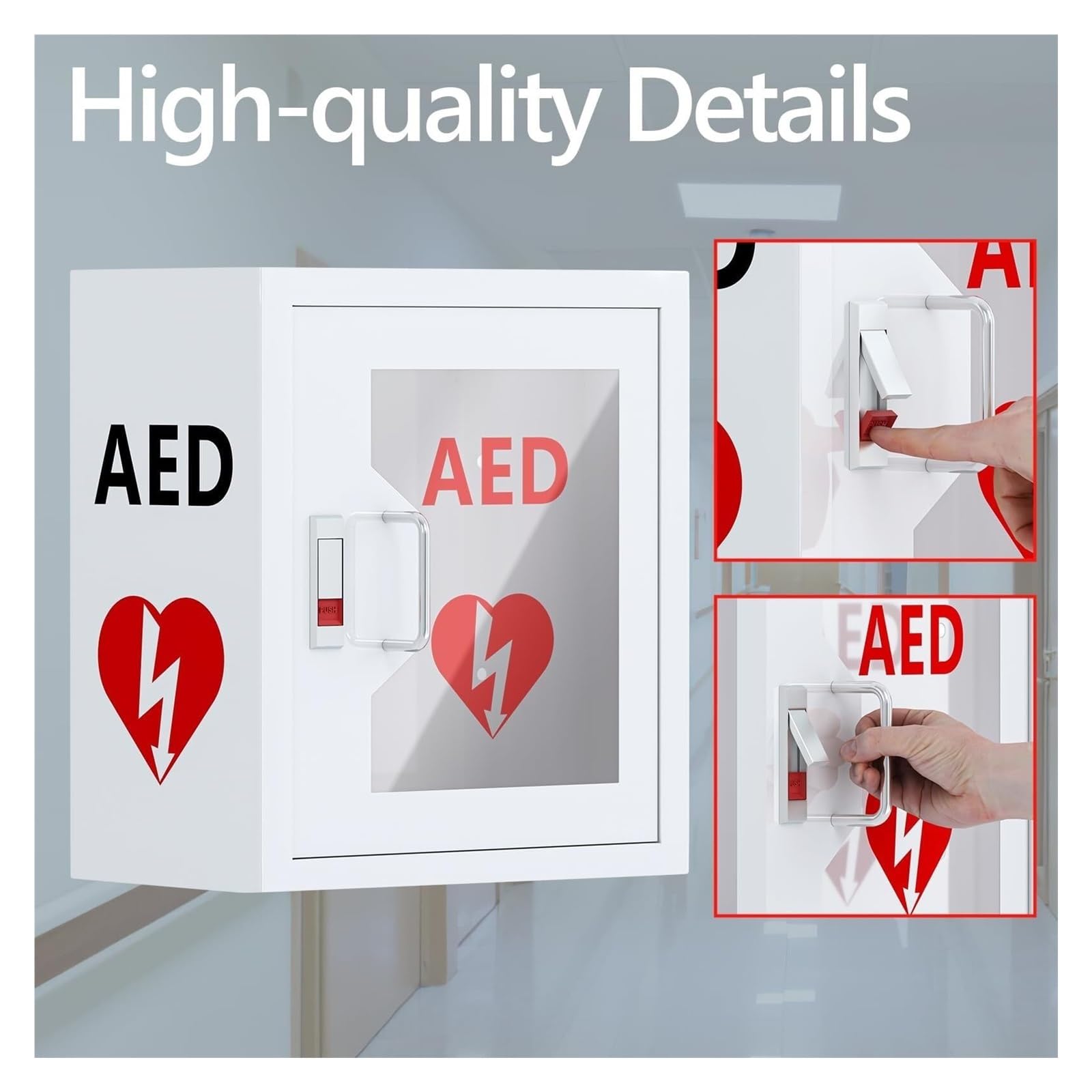 Armadio Antiattico con Defibrillatore,Accesso Immediato per Emergenze Cardiache in Uffici/Aree Pubbliche,Custodia Resistente per Alloggiare Defibrillatori Standard