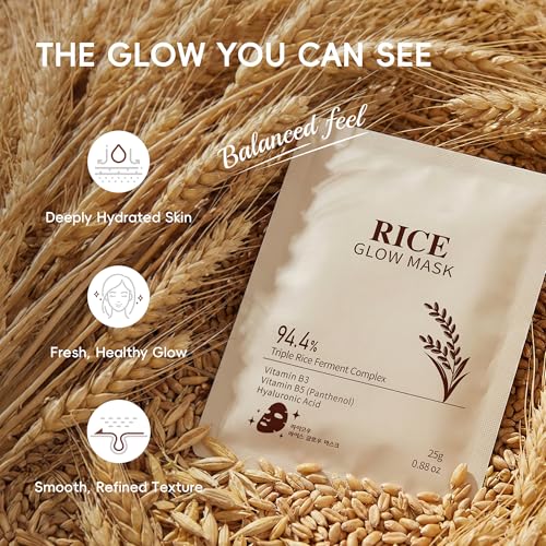 Image of 3 Pack Rice Glow Mask, Rejuvenating Clarity Collagen Essence Facial Mask with 94.4% Triple Rice Ferment Complex & Hyaluronic Acid, Soft Skin-Fitting Mask Deeply Hydrated Skin