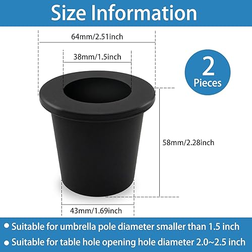 Miniatura 2 de GHAMYEE Anillo de agujero para sombrilla de mesa de patio, con forma de cono de cuña, funda estabilizadora para agujero de mesa de patio de 2 a 2.5