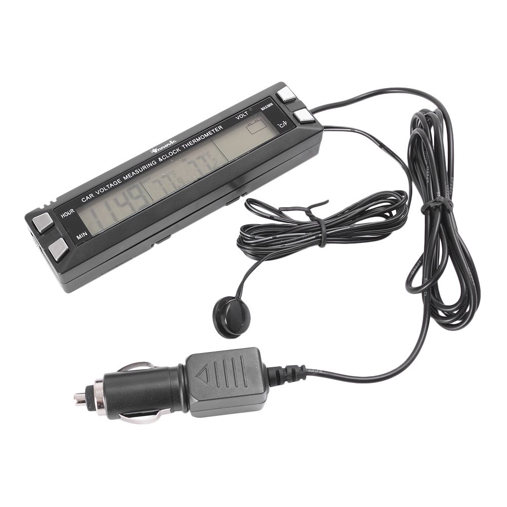 Cnswee6 13.5 x 3.5 x 2.5cm Indoor Temperature Outdoor Voltage Meter Alarm Thermometer Clock LCD Black For Truck Pickup SUV for Vans Trailers for Jeep Universal Car