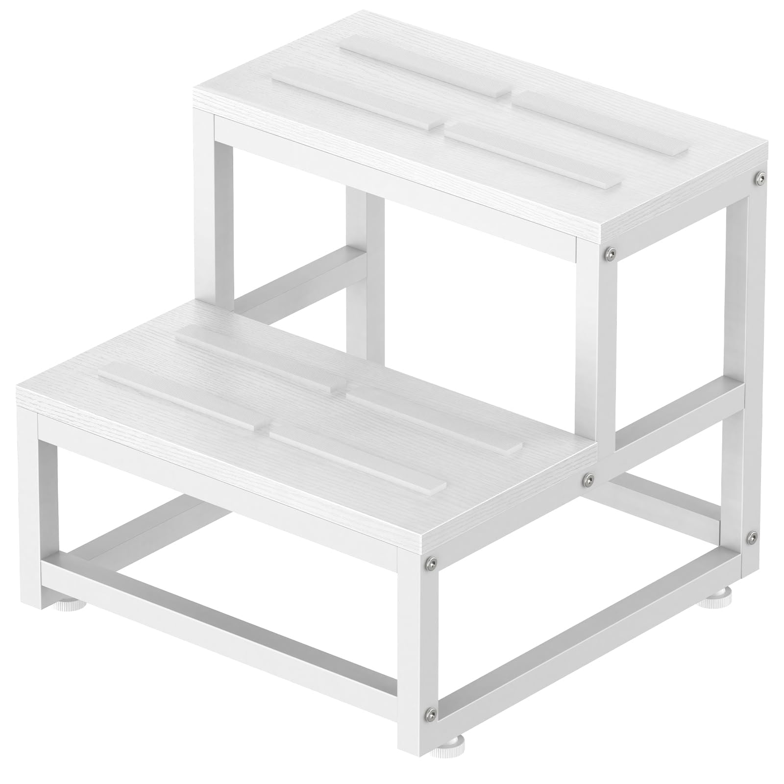 LIANTRAL Taburetes para Adultos y niños, Taburete de 2 escalones, Acero Resistente y Taburete de Madera Resistente, soporta hasta 200 kg, Taburete para Cama Alta, Cocina, baño, Blanco