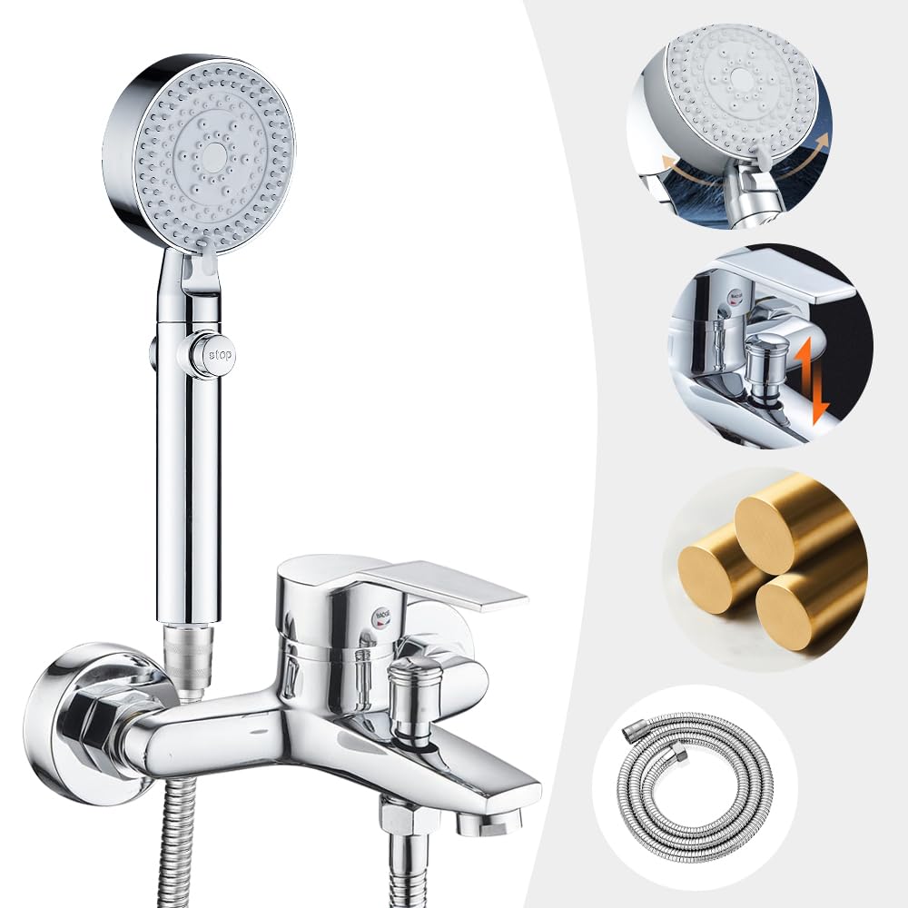 suaywo Bath Shower Mixer Tap Attachment Single Lever Tub with 1.5m Stainless Hose & No-Drill Base Bath Mixer Tap with Shower Single Lever Bath Shower for Bathroom Bathtub & Shower(Silver) - Image 4
