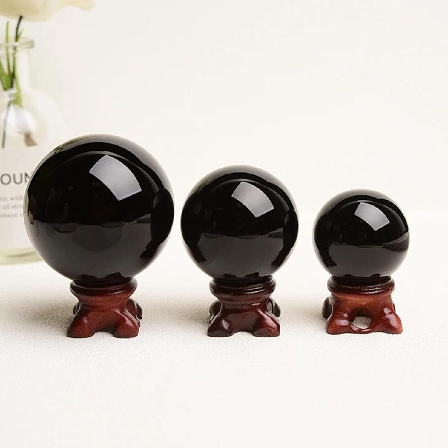 Obsidian Crystal Ball with Stand Fortune Teller Mystical Quartz Ball FengShui Divination Spheres Decorative Glass Ball,15cm
