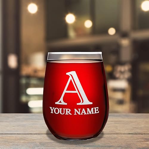 Miniatura 3 de Cuptify Copas de vino personalizadas con letra inicial A de 17 onzas sin tallo grabadas con monograma para mujeres, madre y boda