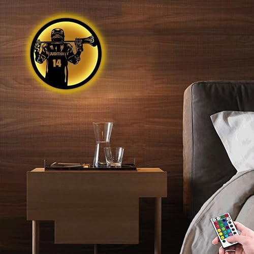 Miniatura 4 de Letrero de metal personalizado con luz LED, nombre y número personalizados, arte de pared de lacrosse, letrero de neón, decoración del hogar para