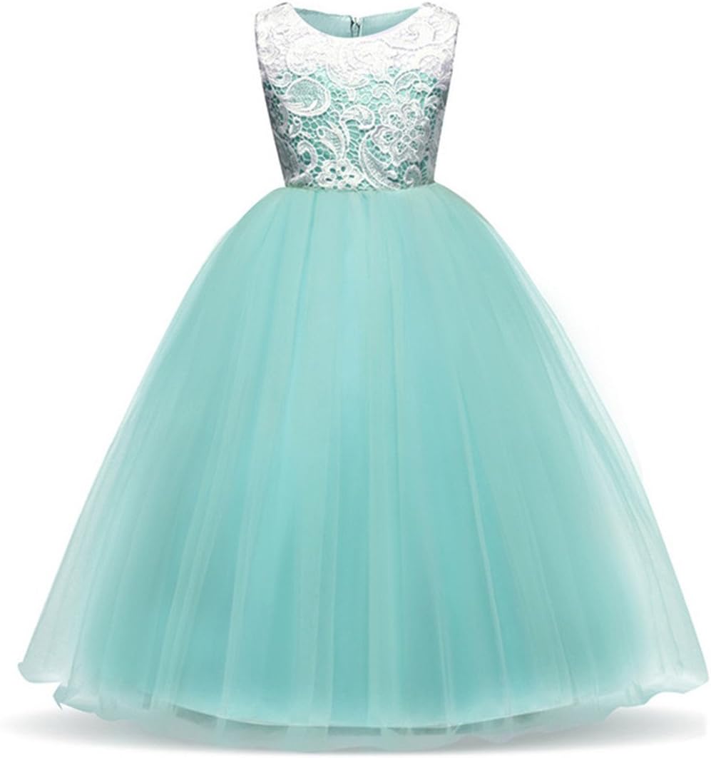 DOCHEER Girls Lace Wedding Dress - Long Sleeve Ball Gown Bridesmaid Dress With Tulle Skirt