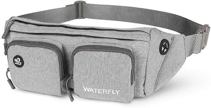 WATERFLY Fanny Pack Waist Bag Travel Hip Pouch Bum Bag Plus Size Crossbody Fannie Pack Adjustable Belt Waistpack Phanny Fannypack for Man Woman Hiking Walking Jogging