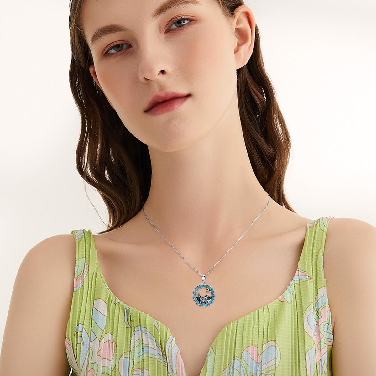 Nature Turquoise Western Necklace for Women 925 Sterling Silver Cactus Pendant Turquoise Gemstone Cowgirl Country Jewelry Gifts for Birthday - Image 4