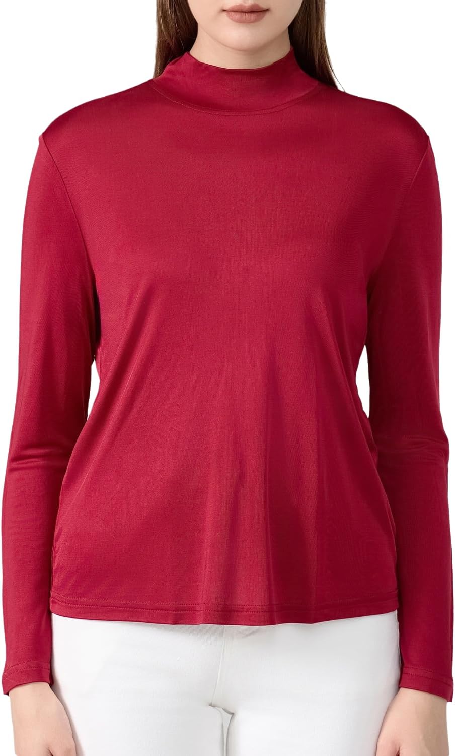 Women's Mulberry Silk Thermal Underwear Long Johns Top Mock Neck Lightweight Silk Shirt Baselayer Undershirts Blouse