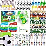Frasheng 90pcs Fußball Party Mitgebsel Kinder,Fußball Give Aways mit Schlüsselanhänger,Schnapparmband,Luftballon,Silikonarmband,Trillerpfeife,Medaillen,Partei Geschenk Taschen,Kugelschreiber,Aufkleber