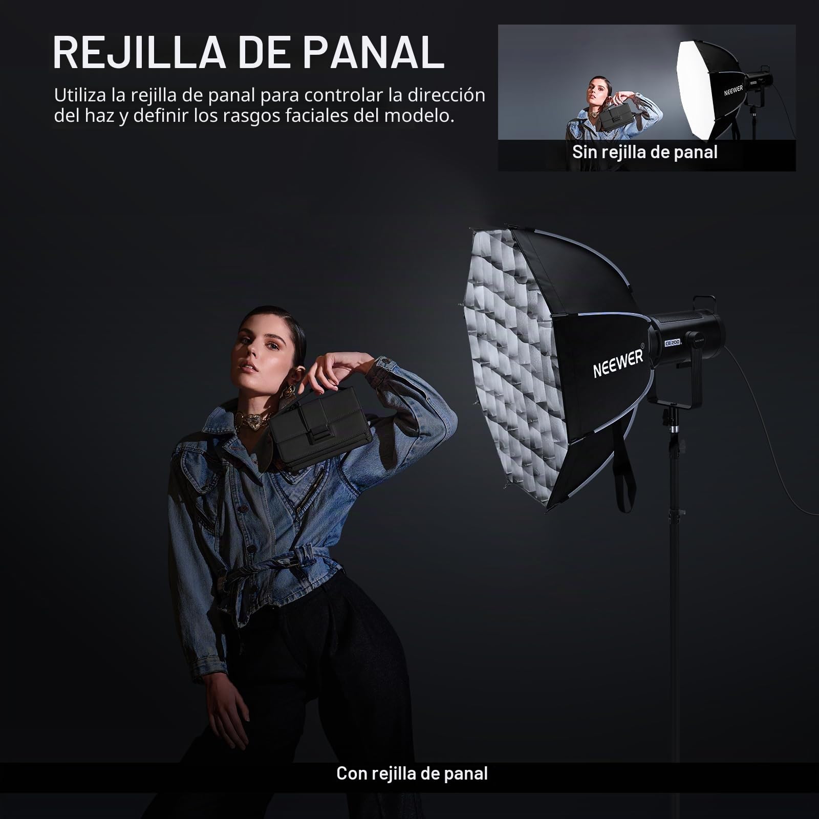 Softbox Octogonal NEEWER De 65cm, Con Rejilla Y Difusor, Para Montura Bowens