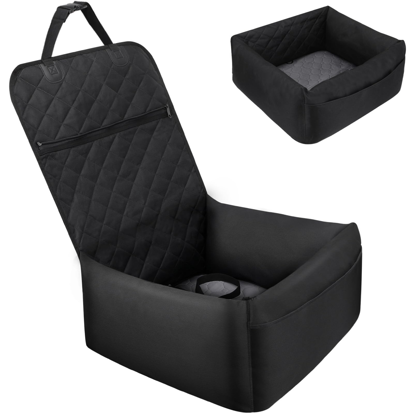 Seggiolino Auto per Cani di Piccola Taglia, 2 in 1 Letto per Cane Cuccia per Cane, Seggiolino Auto Cane con Guinzaglio di Sicurezza & Tappetino Assorbente & Copertura Lavabile, Nero