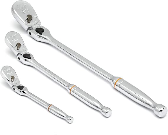 GearWrench 3 Pc. 1/4, 3/8 & 1/2 Drive 90 Tooth Locking Flex Head Teardrop Ratchet Set - 81276T