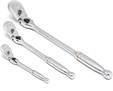 GearWrench 3 Pc. 1/4, 3/8 & 1/2 Drive 90 Tooth Locking Flex Head Teardrop Ratchet Set - 81276T
