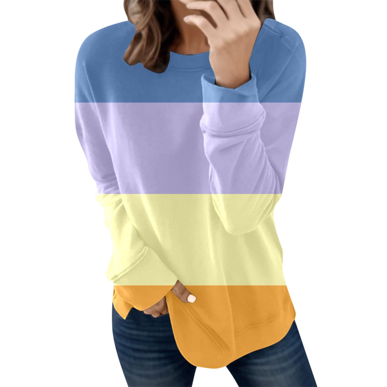 Tops Fashion Casual T Women's Shirt Loose Sleeve Print Stripe Long Hooded Women's Blouse Stripe Shirts for Women Womens Casual Work Tops