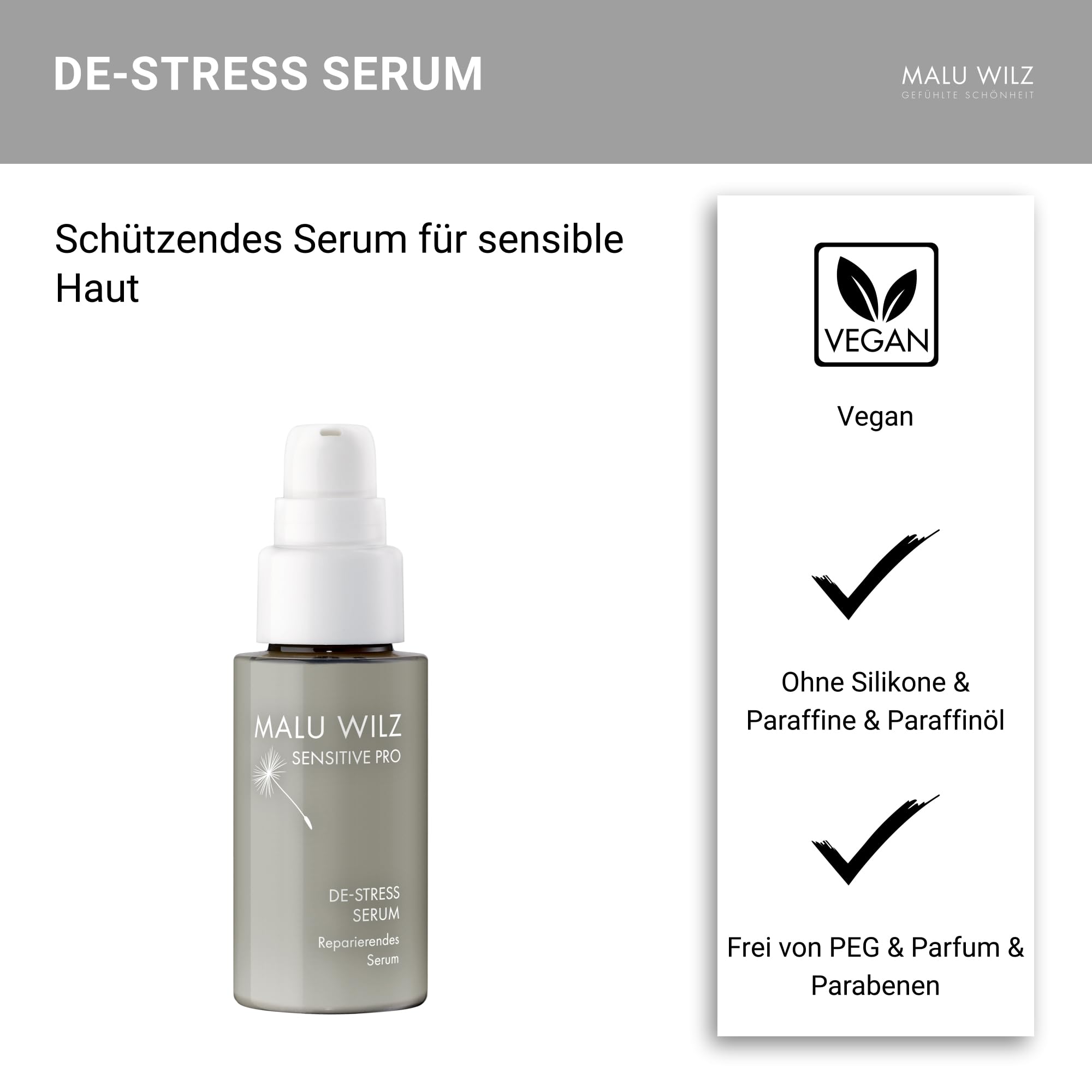 Malu Wilz DE-Stress Serum 30 ml I Skincare Gesichtspflege-Serum für sanfte Gesichtsreinigung I Schützender Gesichtsreiniger mit Hyaluronsäure I Vegan