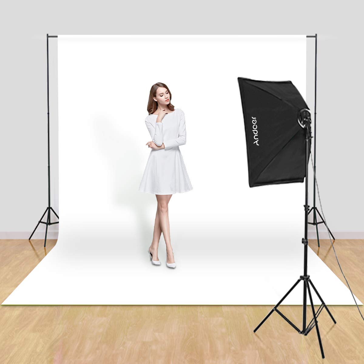 Andoer zestaw do fotografii studyjnej, oświetlenie, tło (12 x 45 W lampa + 3 x oprawka 4-w-1 + 3 x softbox + 3 x statyw na oświetlenie + 1 x torba), Zestaw 9