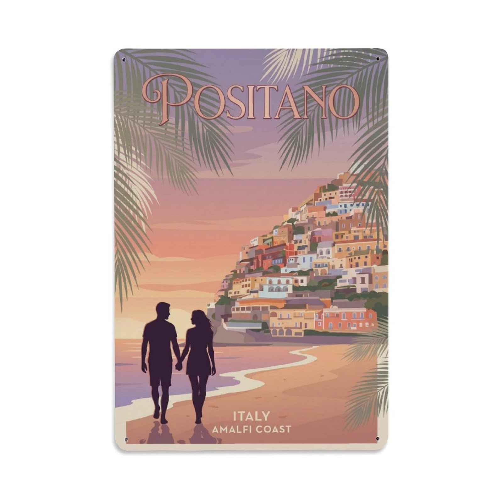 Vintage Travel Positano Italy Romantic Metal Tin Sign Plaque Wall Decor for Cafe, Club Bar, Office, Garden Metal Poster 8x12Inch