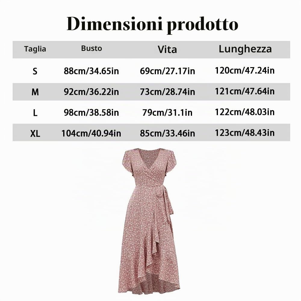 Vestito Donna Stampa Floreale Scollo a V Maniche Corte Estivo Elegante Boho Maxi Abito da Festa Casual