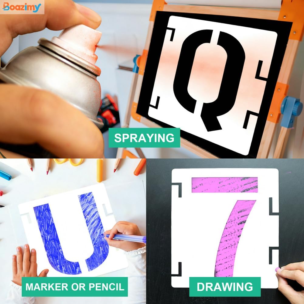 7 Inch 42 Pcs Reusable Letter Number Symbol Stencils, Plastic Painting Templates for Wood Wall Fabric Rock Chalkboard Signage School Door Porch DIY Art Craft Decoration Projects image 4