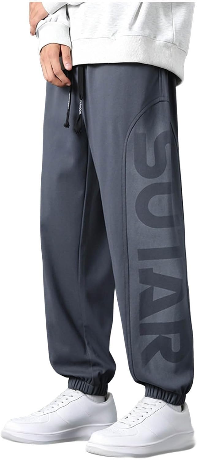Graphic Letter Jogger Sweatpants for Men Oversized Side Print Cuffed | Bold Side-Leg Graphic Makes a Statement, Roomy Fleece with Ribbed Cuffs, Pairs Easily with Hoodies or Graphic Tees