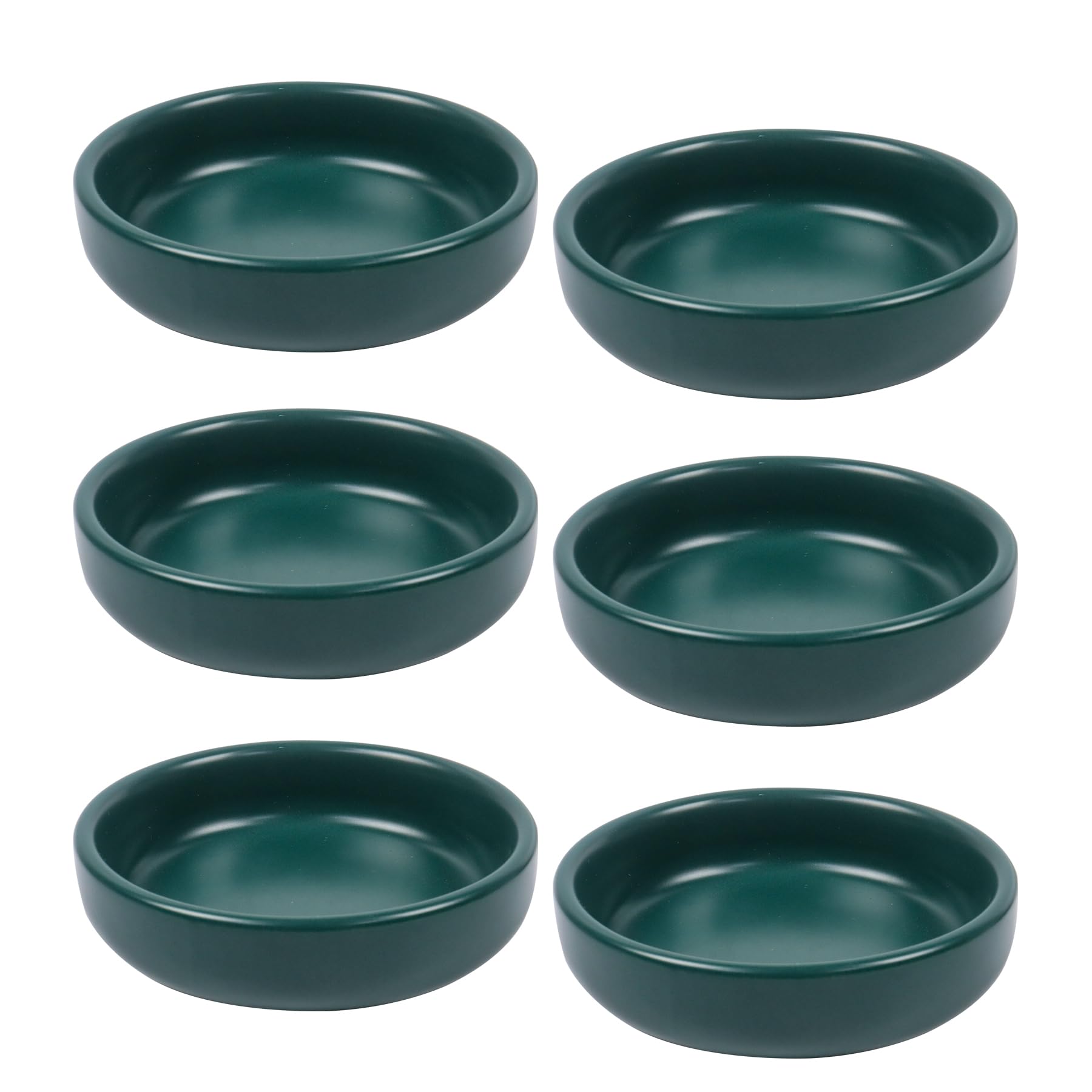 9cm Matte Ceramic Small Bowls for Dips, Rounded Soy Sauce Dish, Small Dessert Bowls, Dinnerware Sets Sauce Dessert Snack Serving Dishes 6 Per Pack（Dark Green）