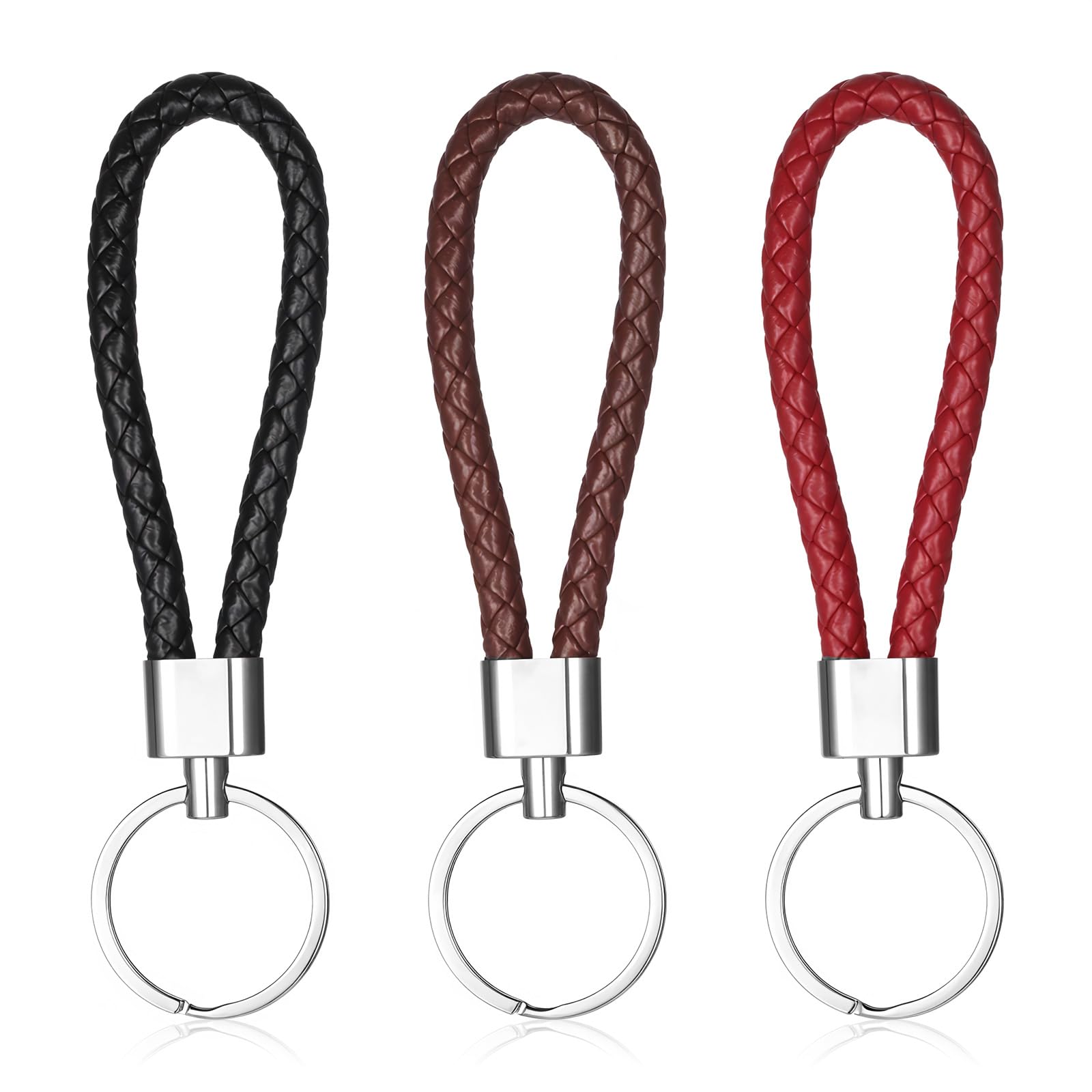 3 llaveros de cuero, llaveros trenzados para coche, cordón, cordeles cortos, llaveros para hombres, llaveros, llaveros, llaveros, colgantes, multicolor, para reemplazar