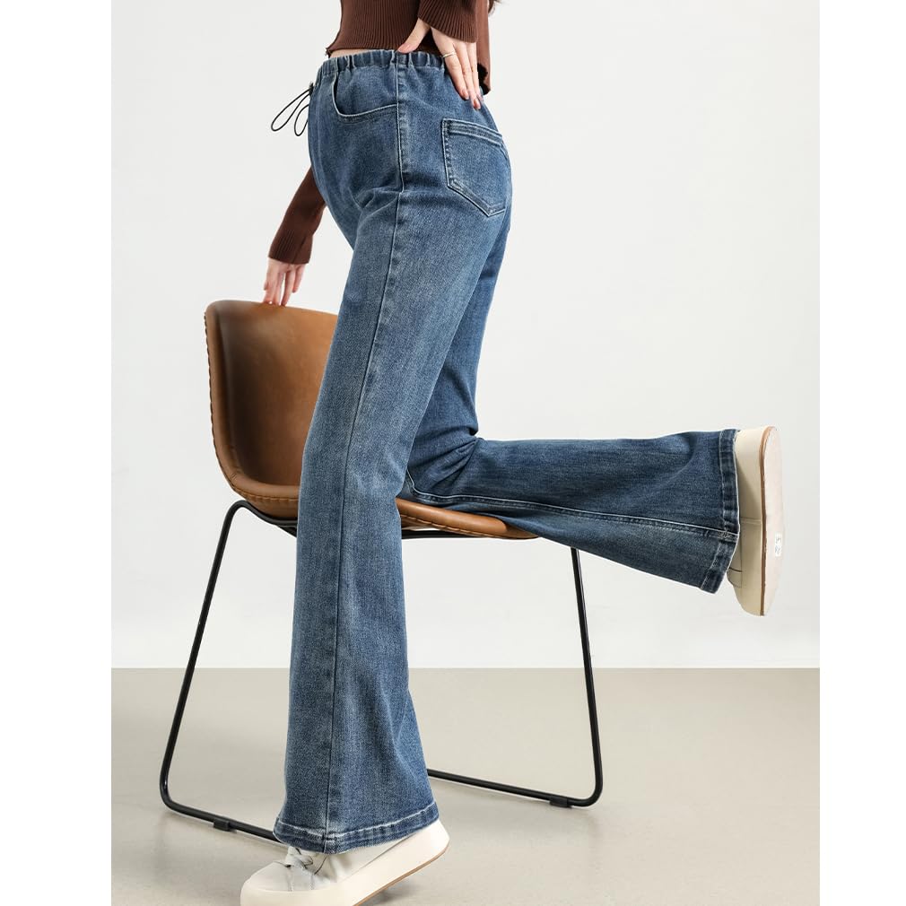SXHEYUY Pantalones premamá para Mujer Forro Polar de Mezclilla Pantalón cálido de Embarazada Pantalón Suave con Bolsillos