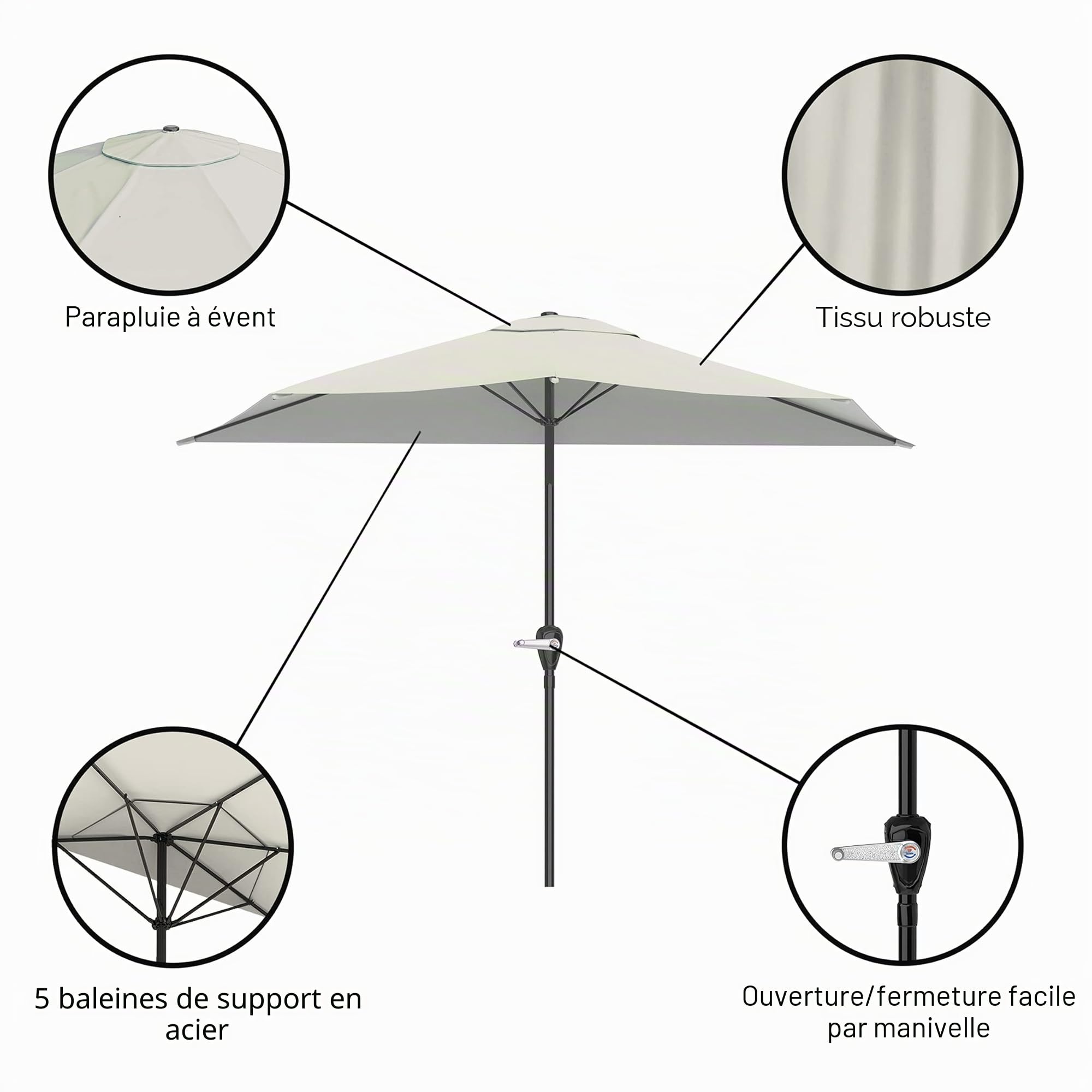 Pure Garden Demi-parasol de terrasse de 2,7 m – Ouverture en demi-cercle facile à manivelle – Pour contre un mur, un porche ou un balcon (brun roux)
