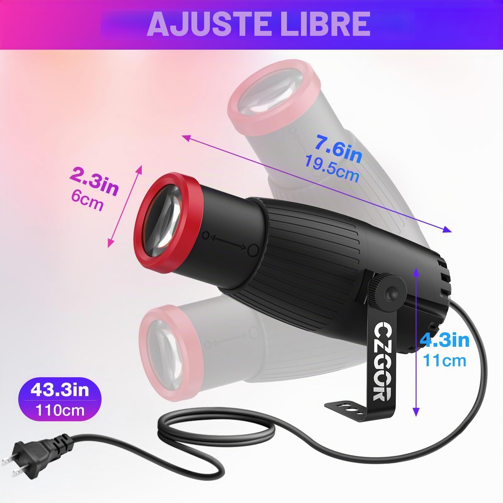 Luces Pinspot, Czgor Manual Focus Disco, 18W RGBW 4 en 1 LED Disco Ball, 16 Colores con Control Remoto, Iluminación Brillante para Bola de Espejo, DJ, Discoteca, Fiesta