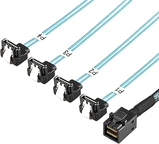 YIWENTEC Internal HD Mini SAS SFF-8643 Host to 4 SATA Target Hard Drive Cable (8643 SATA 90 Degree 0.5M)