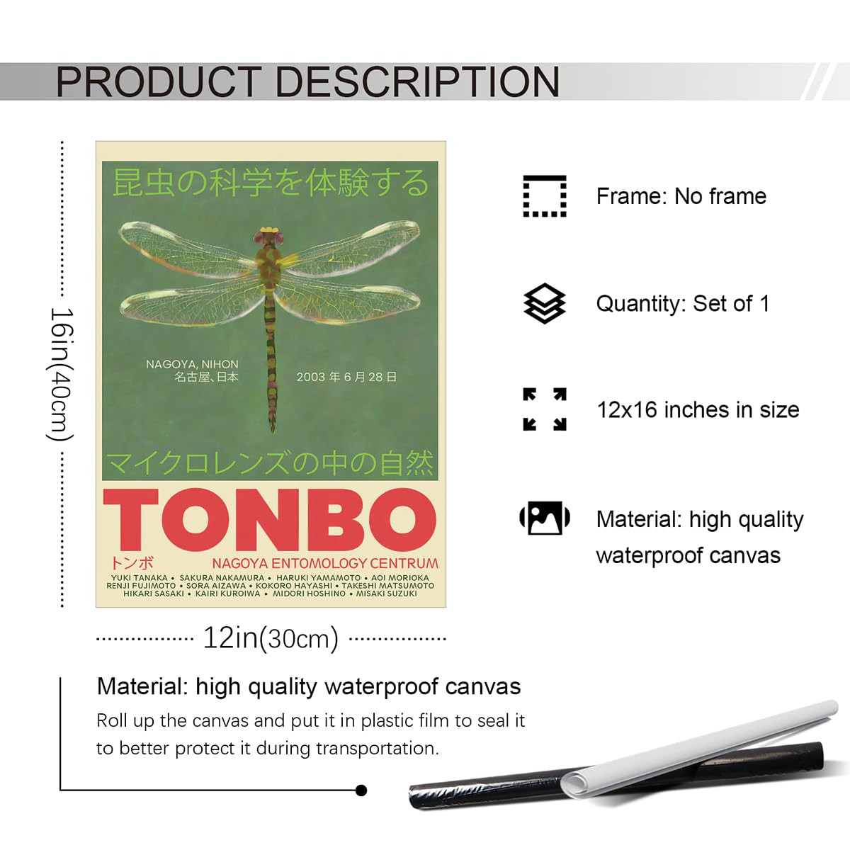 BTNXWL Vintage Dragonfly Delight Poster, Tonbo 2003 Nagoya Nihon