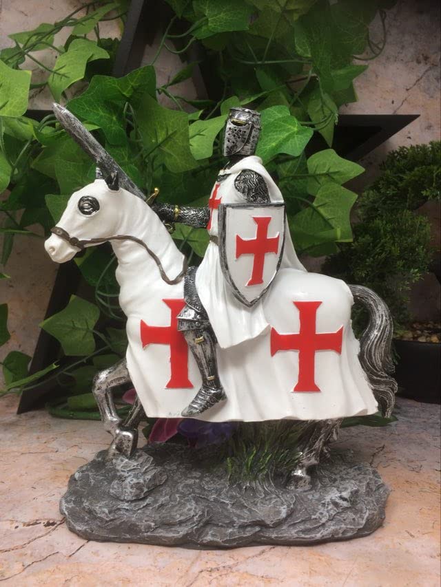 Osiris Trading UK Templar Knight on Horseback Statue - Crusader Figurine, Medieval Knight Sculpture, Resin Collectible, Historical Decor, Chivalry Display