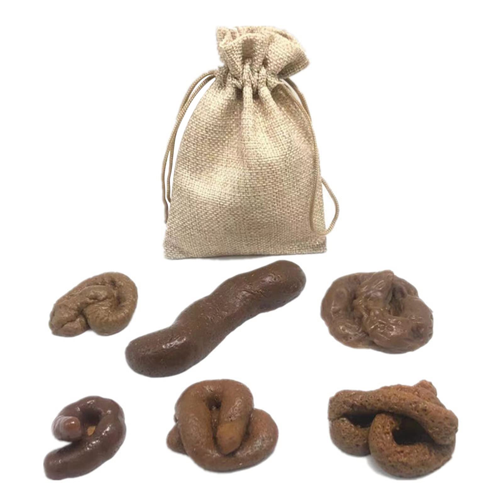 6 PCS Realistic Fake Poop Lifelike Turd Shits Funny Joke Tricky Toys Prank Party Stuff Simulation Dog Poop Gag Gift Festival Trick Props with Drawstring Bag for Halloween April Fool's Day