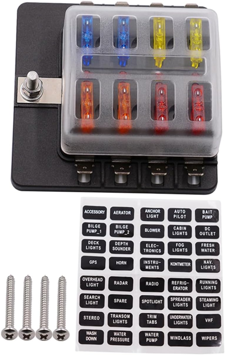 RV Fuse Box Base 1 in 8 Out Configuration 12-30V for Car and Trailer PC Terminal for Automotive Power Distribution for Vehicle Audio and Electrical Systems
