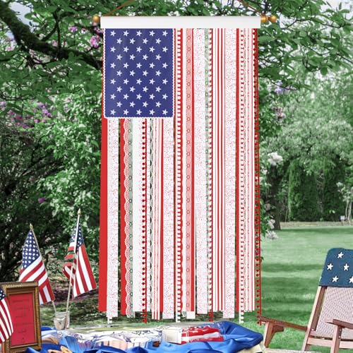 4th of July Decorations flag- Memorial Day Patriotic Decor - 50 x 27 inches Red, White and Blue Fabric Strips American Flag Banner for Home Party, Independence Day Supplies for Indoor Outdoor Yard