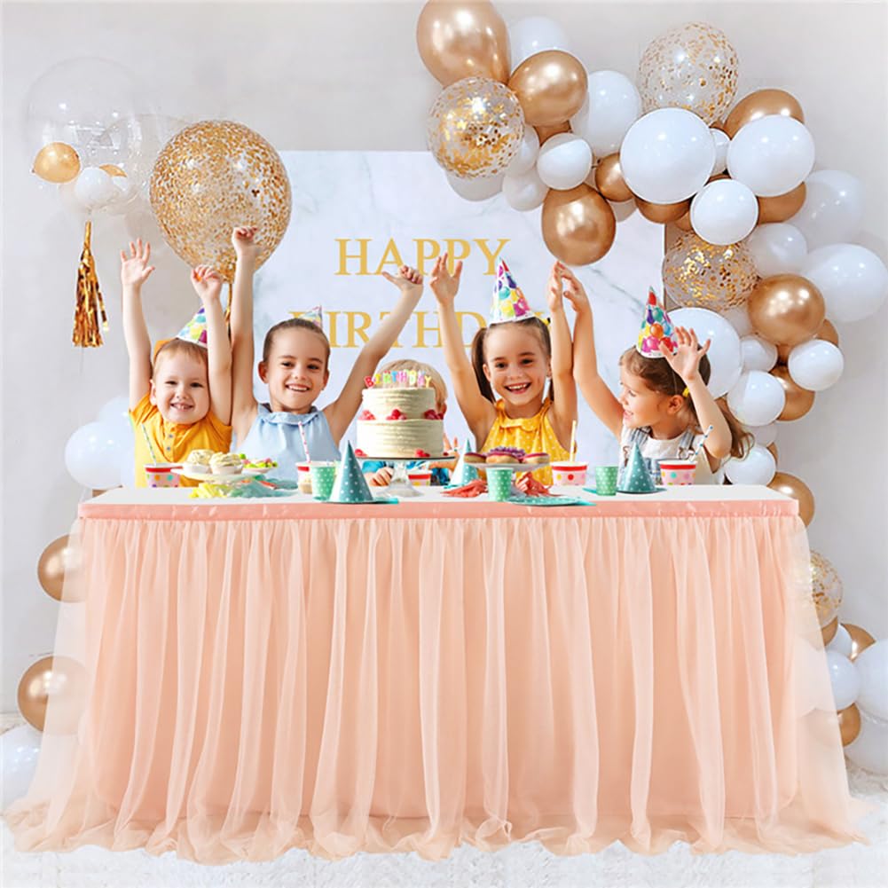 Jupe de table en tulle - Décoration de table en tulle pour mariage, anniversaire, Saint-Valentin, Noël, fête, bar - Violet 275×77 cm
