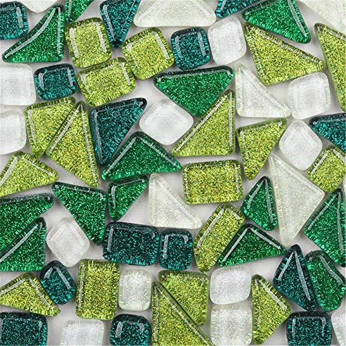 200g Mosaic Tiles, Mixed Color Shine Crystal Mosaic Glass Pieces Bulk, Assorted Square and Triangle Glitter Crystal Mosaic Tiles for Home Decoration or DIY Crafts (7)