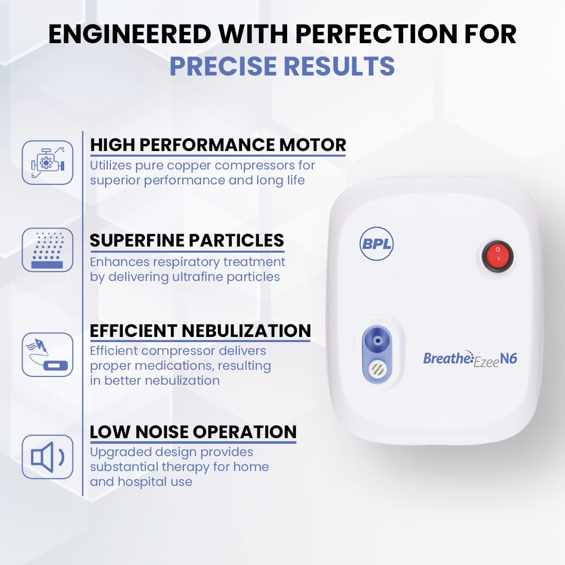 BPL Medical Technologies Breathe Ezee N6 Low Noise Compressor Nebuliser Machine Kit For Child And Adult, Portable Nebulizer - White BPL Medical Technologies Breathe Ezee N6 Low Noise Compressor Nebuliser Machine Kit For Child And Adult, Portable Nebulizer - White
